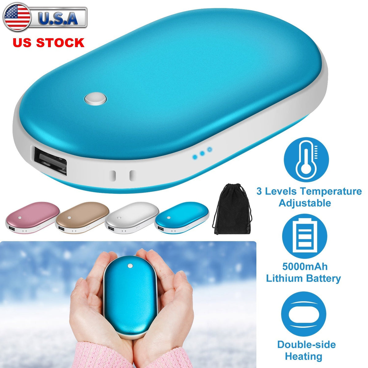 Hand warmer with a 5000mAh battery that also charges your phone