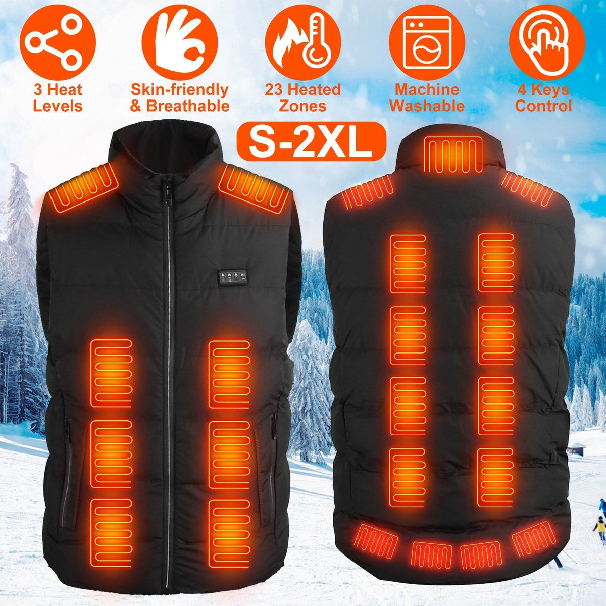 Heated vest for commutes, outdoor work, hiking and skiing
