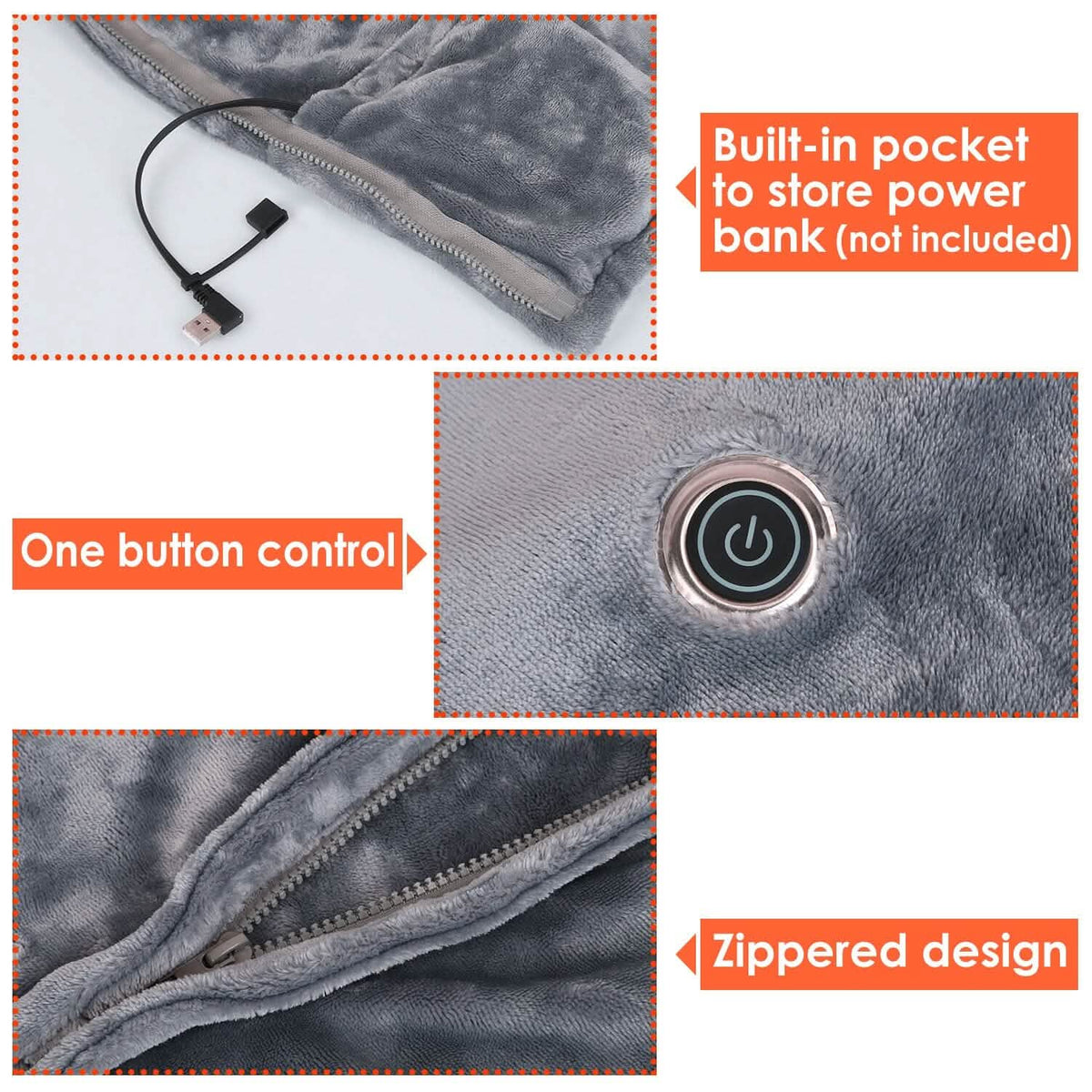 Heated poncho wrap that folds up small to take with you