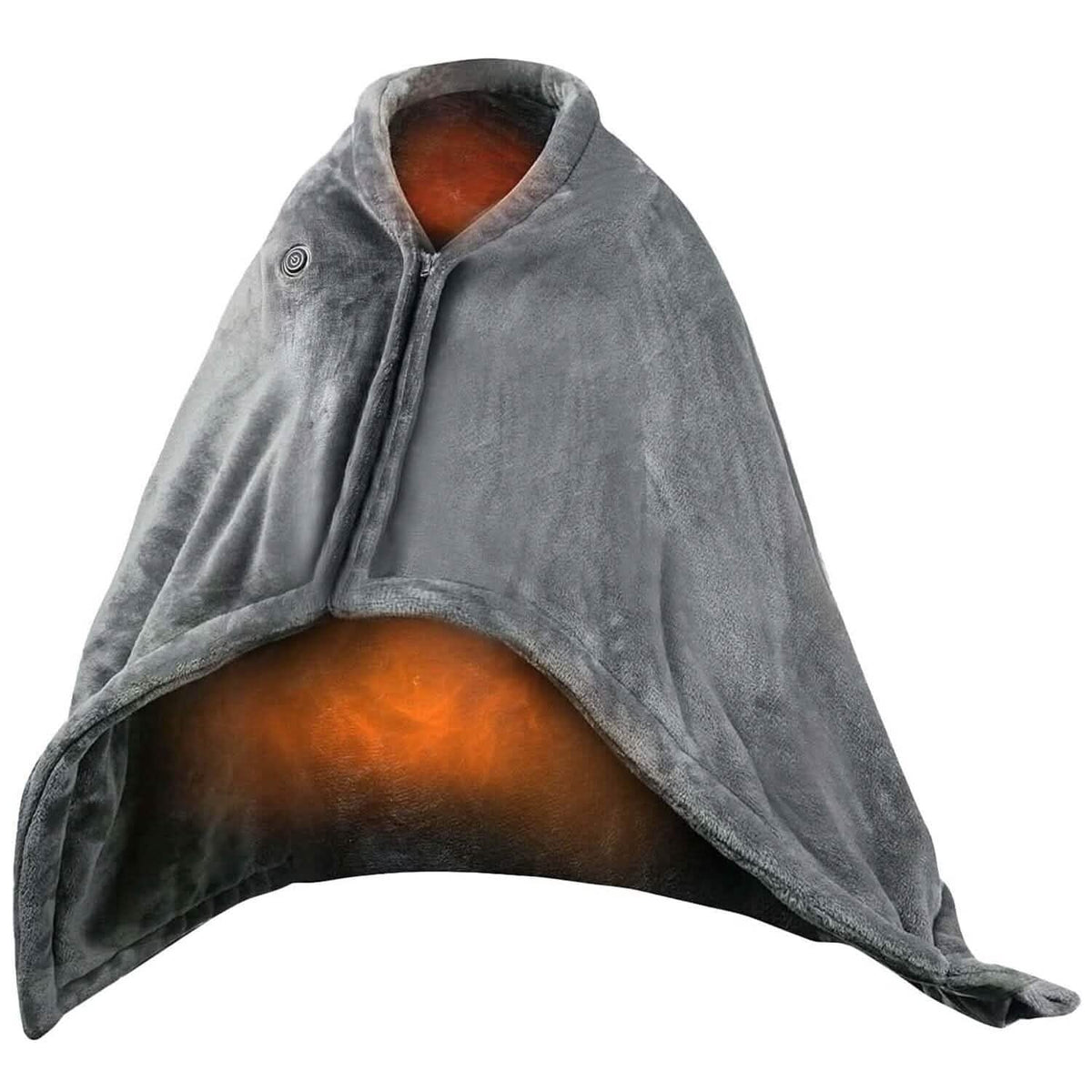 Heated poncho wrap with heat levels of 104°F, 122°F and 140°F